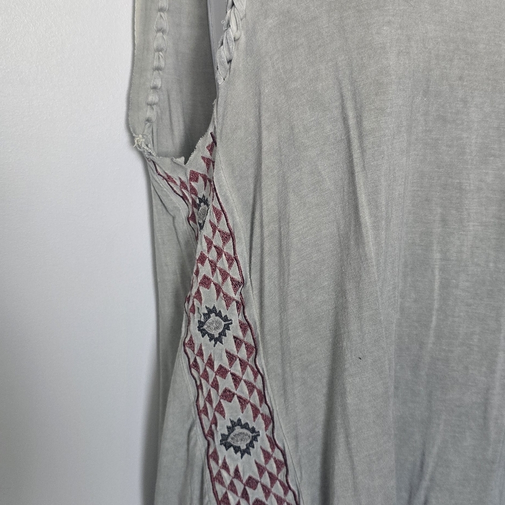 Y2K -  POL Sleeveless Green BohoTop Rope Braided Trim Tunic Geometric  sz LG - Picture 3 of 11